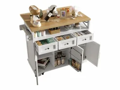 ModernLuxe Isla de cocina central móvil - Tablero extensible - 3 cajones y 3 puertas - estantes abiertos - con toallero - MDF - Blanco Clearance