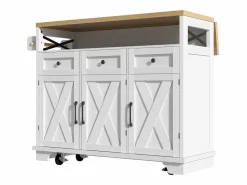 ModernLuxe Isla de cocina central móvil - Tablero extensible - 3 cajones y 3 puertas - estantes abiertos - con toallero - MDF - Blanco Clearance
