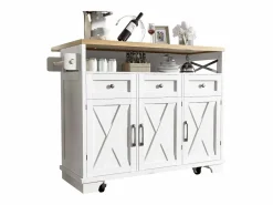 ModernLuxe Isla de cocina central móvil - Tablero extensible - 3 cajones y 3 puertas - estantes abiertos - con toallero - MDF - Blanco Clearance