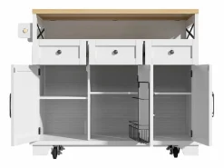 ModernLuxe Isla de cocina central móvil - Tablero extensible - 3 cajones y 3 puertas - estantes abiertos - con toallero - MDF - Blanco Clearance