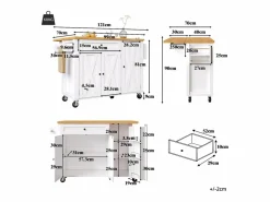 Isla de cocina central móvil - Tablero extensible - 121x70x90 cm - 1 cajón y 3 puertas - con toallero - MDF -^ModernLuxe Discount