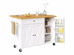 Isla de cocina central móvil - Tablero extensible - 121x70x90 cm - 1 cajón y 3 puertas - con toallero - MDF -^ModernLuxe Discount