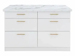 Vente-unique Isla de cocina con 6 cajones de MDF y metal - Efecto mármol - ALEGRITA Blanco Discount