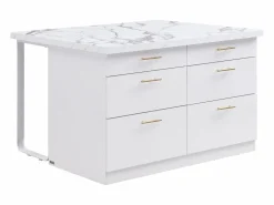 Vente-unique Isla de cocina con 6 cajones de MDF y metal - Efecto mármol - ALEGRITA Blanco Discount