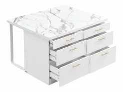 Vente-unique Isla de cocina con 6 cajones de MDF y metal - Efecto mármol - ALEGRITA Blanco Discount