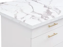 Vente-unique Isla de cocina con 6 cajones de MDF y metal - Efecto mármol - ALEGRITA Blanco Discount
