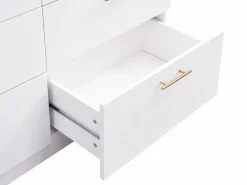 Vente-unique Isla de cocina con 6 cajones de MDF y metal - Efecto mármol - ALEGRITA Blanco Discount