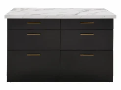 Vente-unique Isla Cocina|Isla de cocina con 6 cajones de MDF y metal - Negro y efecto mármol blanco - ALEGRITA