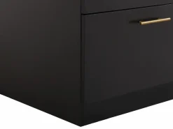 Vente-unique Isla Cocina|Isla de cocina con 6 cajones de MDF y metal - Negro y efecto mármol blanco - ALEGRITA