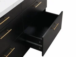 Vente-unique Isla Cocina|Isla de cocina con 6 cajones de MDF y metal - Negro y efecto mármol blanco - ALEGRITA