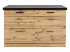 Vente-unique Isla Cocina|Isla de cocina con 6 cajones de MDF y metal - Negro y Natural claro - ALEGRITA