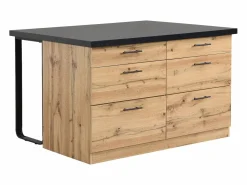Vente-unique Isla Cocina|Isla de cocina con 6 cajones de MDF y metal - Negro y Natural claro - ALEGRITA
