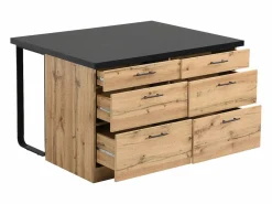 Vente-unique Isla Cocina|Isla de cocina con 6 cajones de MDF y metal - Negro y Natural claro - ALEGRITA