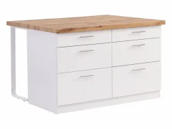 Vente-unique Isla de cocina con 6 cajones de MDF y metal - Blanco y Natural claro - ALEGRITA Color natural claro / Blanco