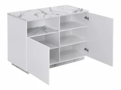 Vente-unique Isla Cocina|Isla de cocina con 2 puertas y 1 estante de MDF - Efecto mármol - CORELINA