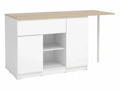 Vente-unique Isla de cocina con 2 puertas, 1 cajón y 2 huecos - Blanco y natural - TUNORI Color natural claro / Blanco New