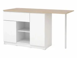 Vente-unique Isla de cocina con 2 puertas, 1 cajón y 2 huecos - Blanco y natural - TUNORI Color natural claro / Blanco New