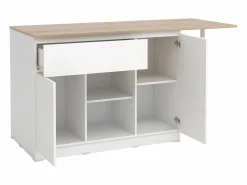Vente-unique Isla de cocina con 2 puertas, 1 cajón y 2 huecos - Blanco y natural - TUNORI Color natural claro / Blanco New