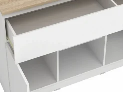 Vente-unique Isla de cocina con 2 puertas, 1 cajón y 2 huecos - Blanco y natural - TUNORI Color natural claro / Blanco New