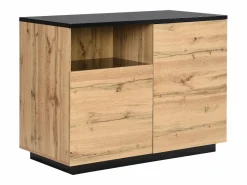Vente-unique Isla Cocina|Isla de cocina con 2 puertas y 1 estante de MDF - Natural y negro - CORELINA