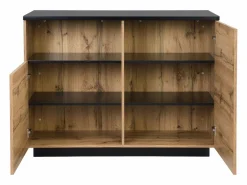 Vente-unique Isla Cocina|Isla de cocina con 2 puertas y 1 estante de MDF - Natural y negro - CORELINA
