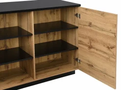 Vente-unique Isla Cocina|Isla de cocina con 2 puertas y 1 estante de MDF - Natural y negro - CORELINA