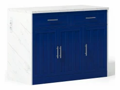Hauss Spole Isla de cocina con 3 puertas, 2 cajones y puerto USB - Efecto mármol blanco - Azul Online