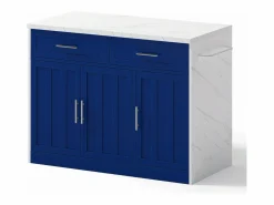 Hauss Spole Isla de cocina con 3 puertas, 2 cajones y puerto USB - Efecto mármol blanco - Azul Online