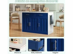 Hauss Spole Isla de cocina con 3 puertas, 2 cajones y puerto USB - Efecto mármol blanco - Azul Online