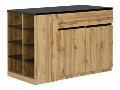 Vente-unique Isla de cocina con almacenaje - Negro y Natural - MEILI Negro / Color natural claro New