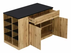 Vente-unique Isla de cocina con almacenaje - Negro y Natural - MEILI Negro / Color natural claro New
