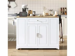 Merax Isla Cocina|Isla de cocina con comedor extensible + cajones + 2 puertas - 131,8 x 40/70 x 93,9 cm - MDF - blanca