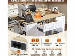 Merax Isla Cocina|Isla de cocina con comedor extensible + cajones + 2 puertas - 131,8 x 40/70 x 93,9 cm - MDF - blanca