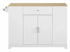 Merax Isla Cocina|Isla de cocina con comedor extensible + cajones + 2 puertas - 131,8 x 40/70 x 93,9 cm - MDF - blanca