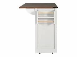Isla de cocina con encimera abatible - Carrito de cocina con 2 puertas correderas y 3 cajones - toallero y portavasos - Blanco