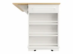 Isla de cocina con encimera abatible, carrito de cocina con toma de corriente, MDF y metal, y natural (151,5x59,7x91,7 cm) Blanco Hot