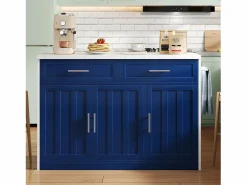OKWISH Isla de cocina con puerto USB, 3 puertas y 2 cajones - MDF - Blanca y - para salón y cocina Azul Clearance