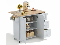 Hauss Spole Isla Cocina|Isla de cocina con ruedas 137x43/76 cm con 3 cajones y 2 puertas - y madera