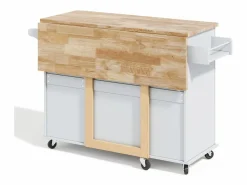 Hauss Spole Isla Cocina|Isla de cocina con ruedas 137x43/76 cm con 3 cajones y 2 puertas - y madera