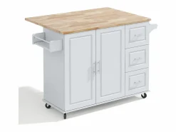 Hauss Spole Isla Cocina|Isla de cocina con ruedas 137x43/76 cm con 3 cajones y 2 puertas - y madera