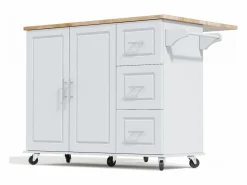 Hauss Spole Isla Cocina|Isla de cocina con ruedas 137x43/76 cm con 3 cajones y 2 puertas - y madera