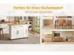 Merax Isla Cocina|Isla de cocina con ruedas - 120 x 40 x 90 cm - con almacenaje deslizante + 2 cajones + 2 puertas -