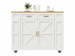 Merax Isla de cocina con ruedas - 120 x 65 x 90 cm - Carrito con módulos extensibles - 2 puertas + 2 cajones - MDF - Blanco Hot