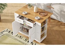 Merax Isla de cocina con ruedas - 120 x 65 x 90 cm - Carrito con módulos extensibles - 2 puertas + 2 cajones - MDF - Blanco Hot