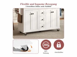 Merax Isla de cocina con ruedas - 140 x 65 x 89 cm - con encimera extensible + 5 cajones + 4 puertas - Blanco New