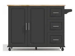 Hauss Spole Isla de cocina con ruedas 137x43/76 cm con 3 cajones y 2 puertas - y madera Negro