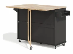 Hauss Spole Isla de cocina con ruedas 137x43/76 cm con 3 cajones y 2 puertas - y madera Negro