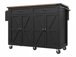 Merax Isla Cocina|Isla de cocina con ruedas - 140 x 45 x 90 cm - con encimera extensible + 4 puertas + 2 cajones - Metal + MDF -
