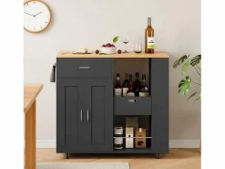 Isla de cocina con ruedas, carrito de cocina móvil con encimera y almacenaje, mueble de almacenaje, 102 × 46 × 92 cm, Negro Online