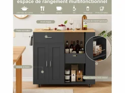 Isla de cocina con ruedas, carrito de cocina móvil con encimera y almacenaje, mueble de almacenaje, 102 × 46 × 92 cm, Negro Online